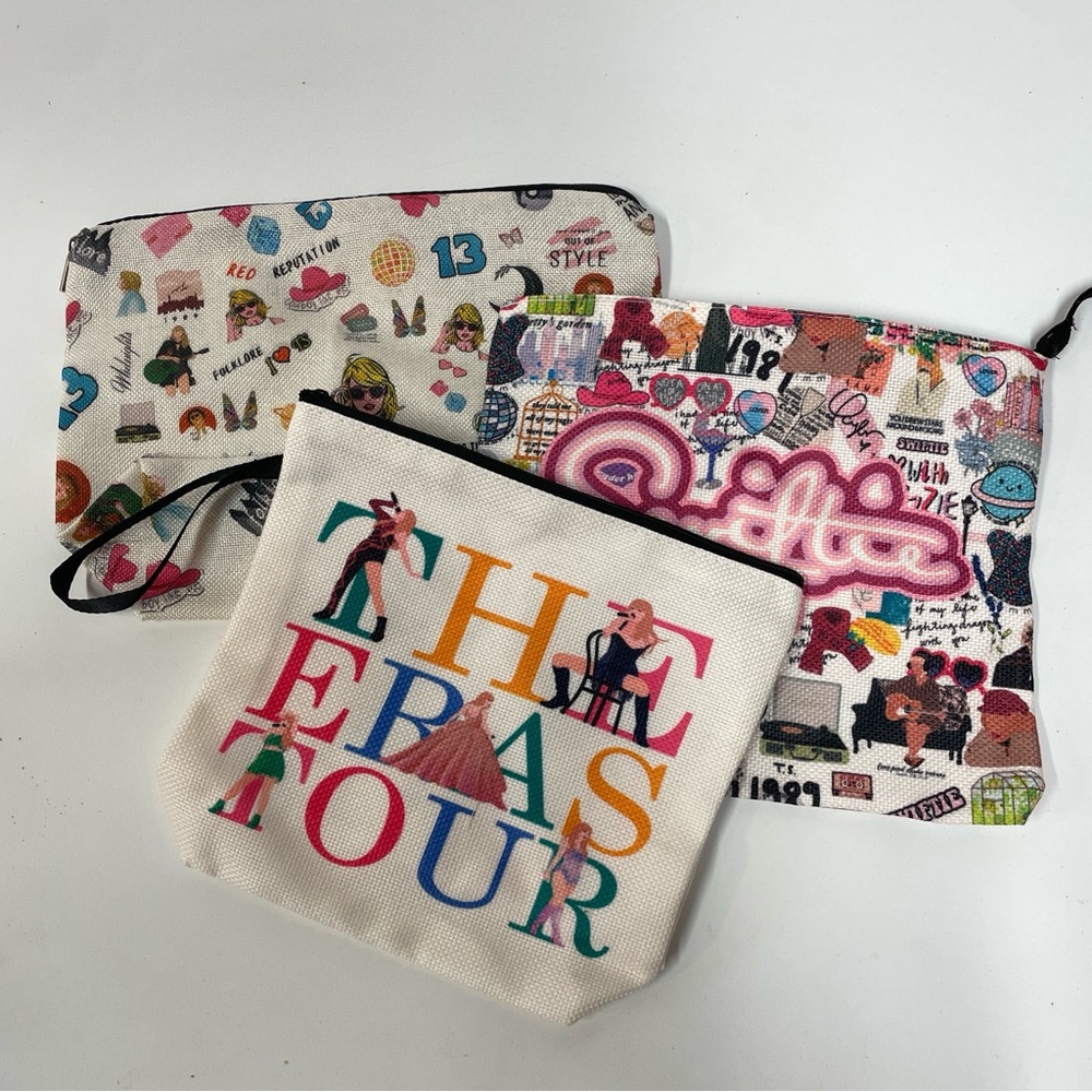 NWOT Taylor Swift Swiftie Canvas Makeup Jewelry Bag Set 3-piece Era Tour Gift - Picture 1 of 8